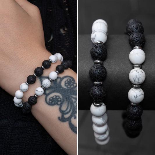 Lava Stone and Howlite Beaded Bracelet Set for Women