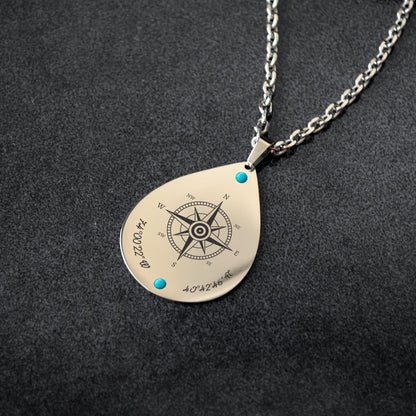 Compass Coordinates Necklace – Custom Engraved Pendant