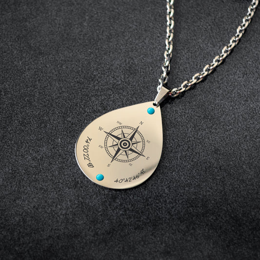 Compass Coordinates Necklace – Custom Engraved Pendant