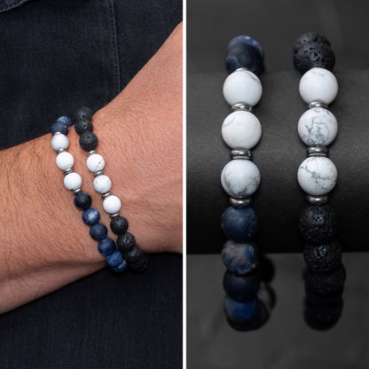 Lava Stone, Sodalite, Howlite Beaded Bracelet Set for Men