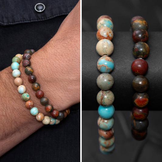 Polychrome Jasper and Imperial Jasper Bracelet Set for Men