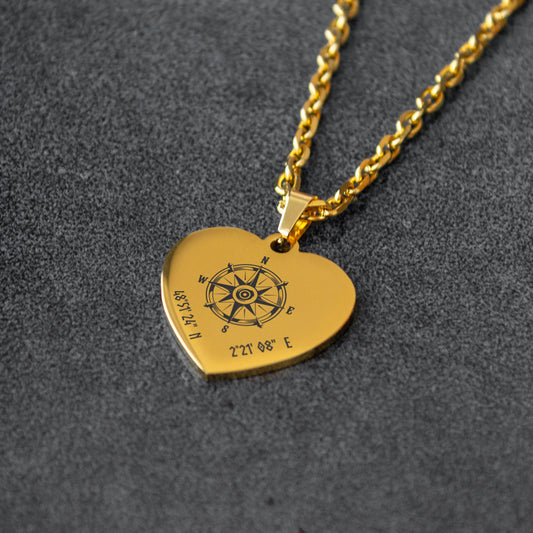 Engraved Compass Coordinates Necklace – Personalized Jewelry