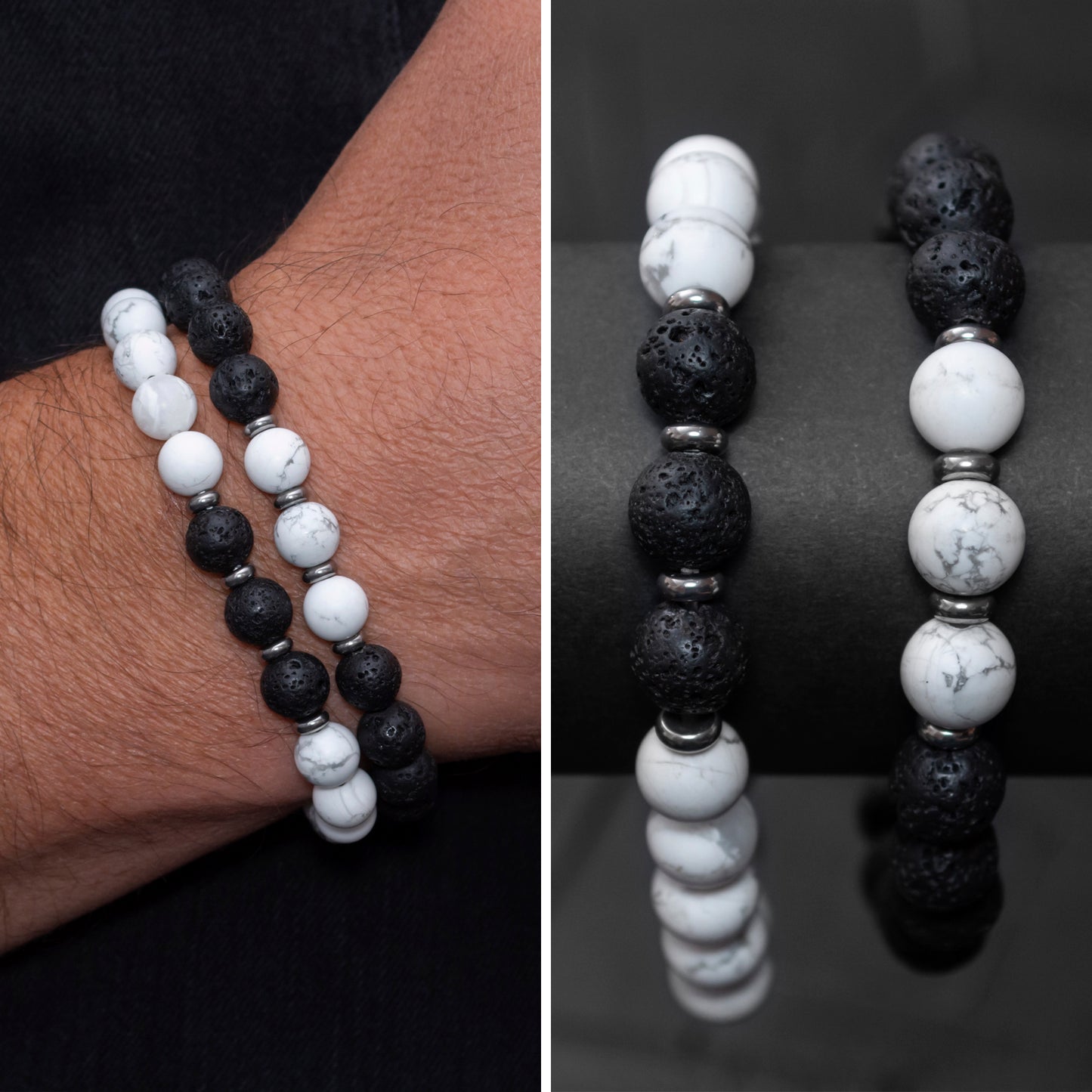 Lava Stone and Howlite Beaded Bracelet Set for Men