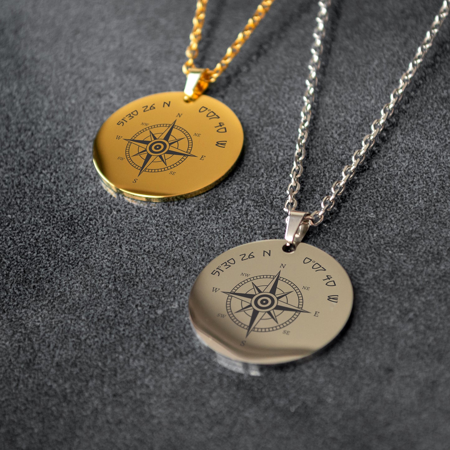 Personalized Coordinates Pendant – Engraved Compass Necklace