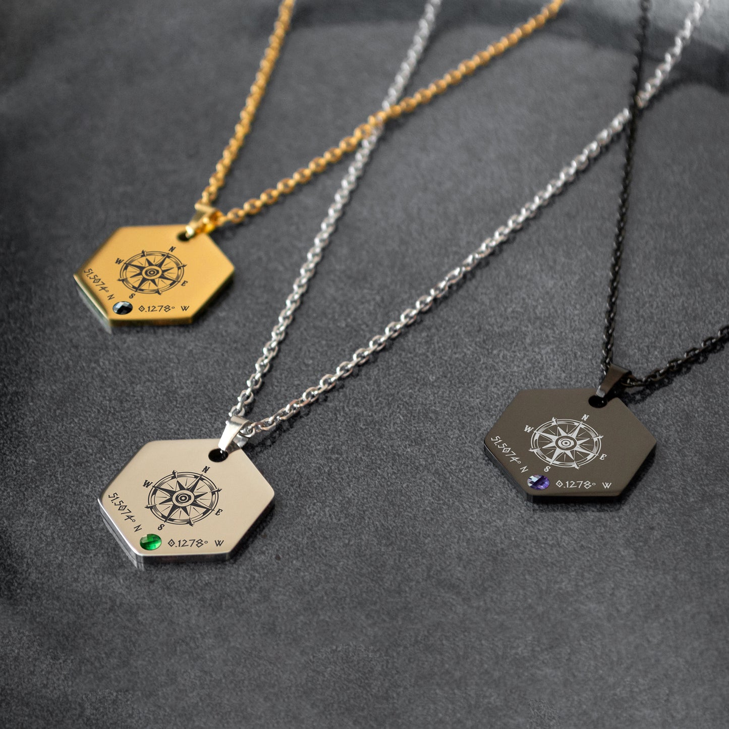 Compass Pendant Necklace – Custom Engraved Coordinates