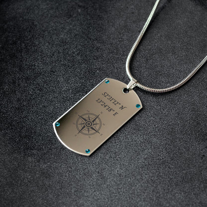 Coordinates Necklace with Compass – Personalized Engraved Jewelry