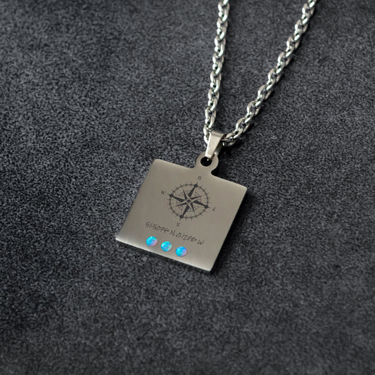 Engraved Compass Coordinates Necklace – Personalized Jewelry