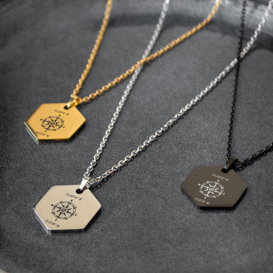 Personalized Compass Necklace – Custom Coordinates Jewelry