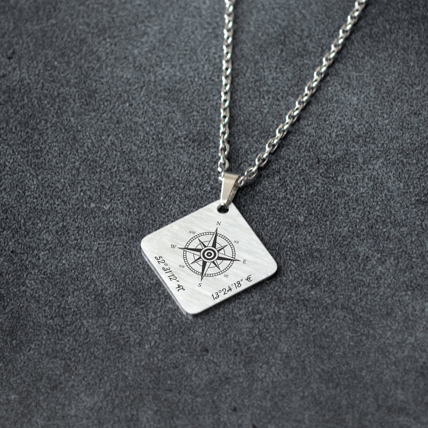 Compass Pendant Necklace – Custom Engraved Coordinates