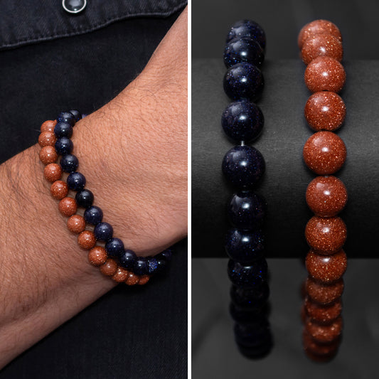 Blue Goldstone and Goldstone Bracelet Set for Men