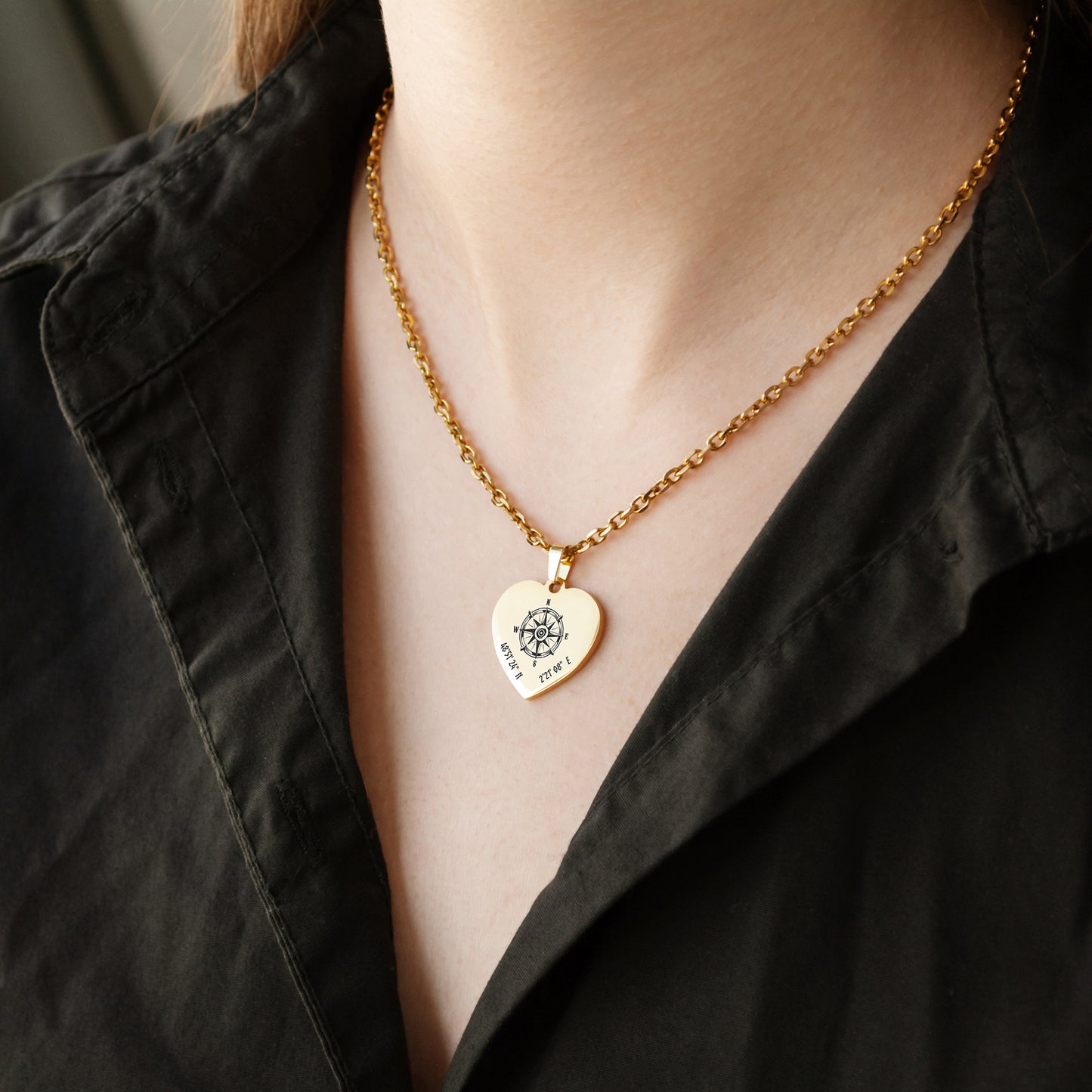 Engraved Compass Coordinates Necklace – Personalized Jewelry