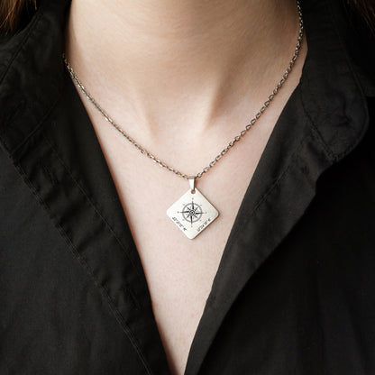 Compass Pendant Necklace – Custom Engraved Coordinates