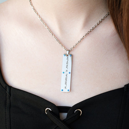 Personalized Coordinates Necklace – Custom Engraved Pendant