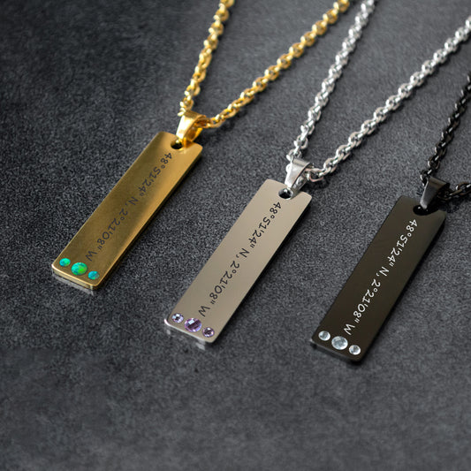 Engraved Coordinates Necklace – Custom Latitude Longitude Pendant