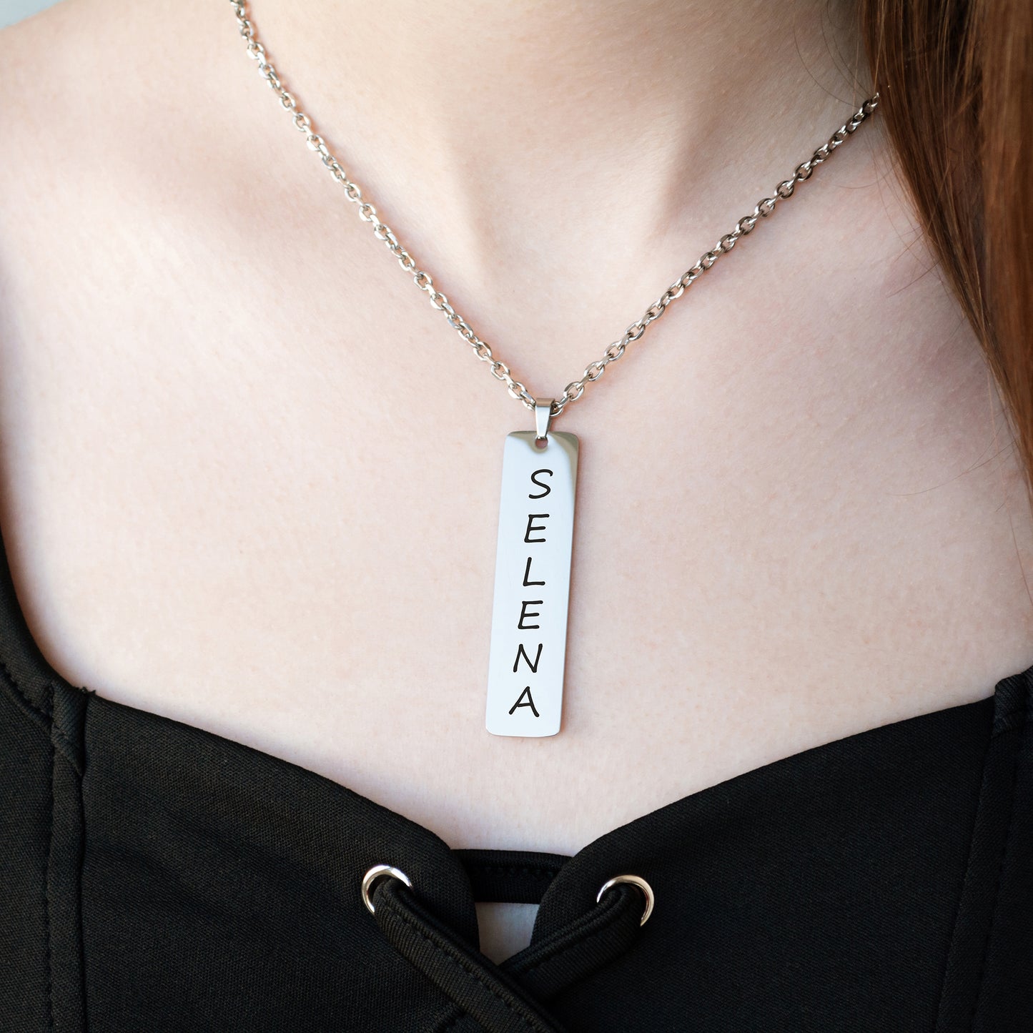 Personalized Engraved Necklace – Custom Name Bar Pendant
