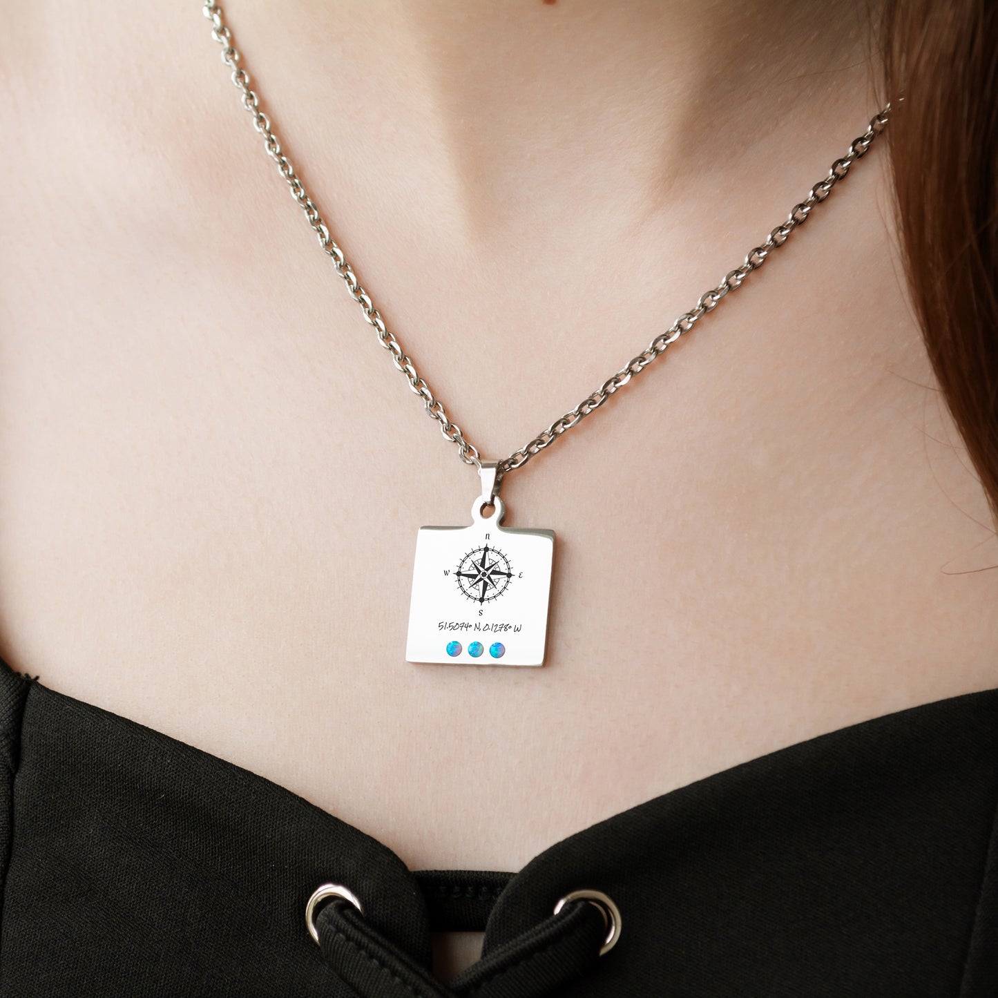 Engraved Compass Coordinates Necklace – Personalized Jewelry