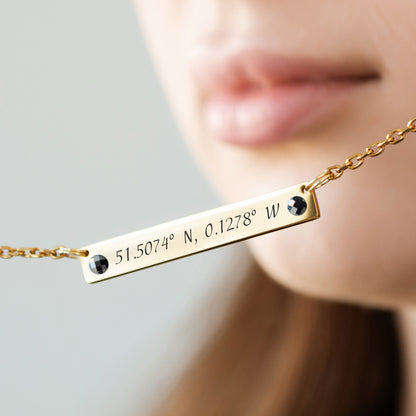Engraved Coordinates Necklace – Custom Stainless Steel Jewelry
