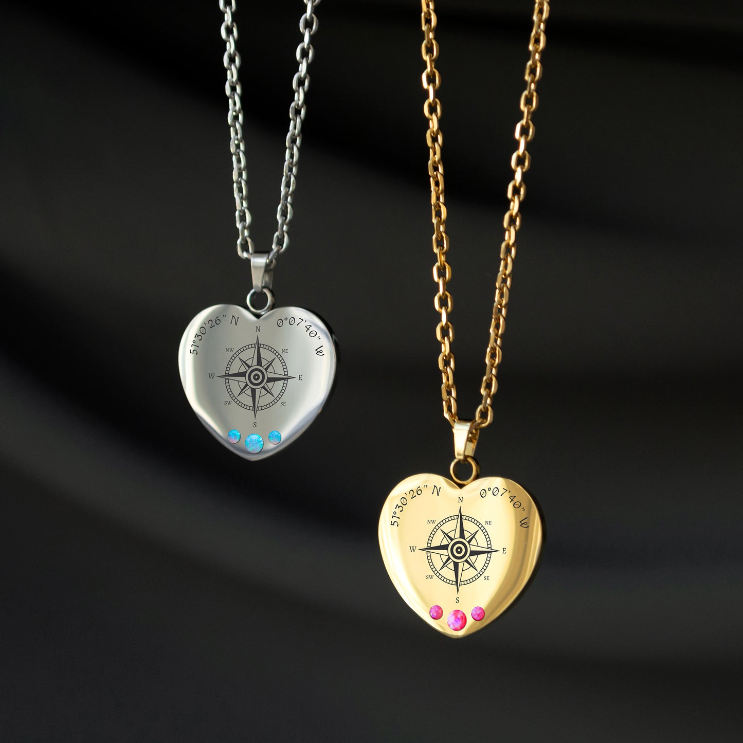 Compass Necklace – Custom Engraved Coordinates Pendant