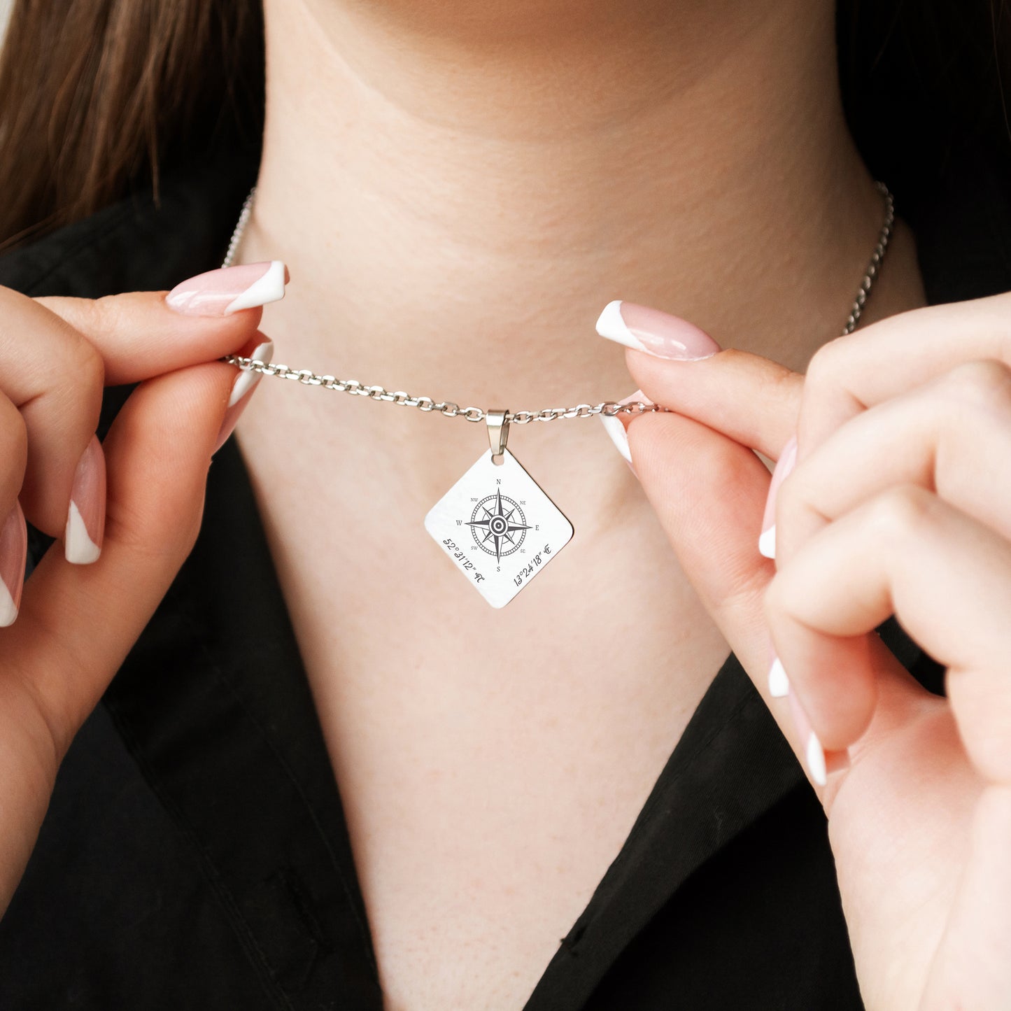 Compass Pendant Necklace – Custom Engraved Coordinates