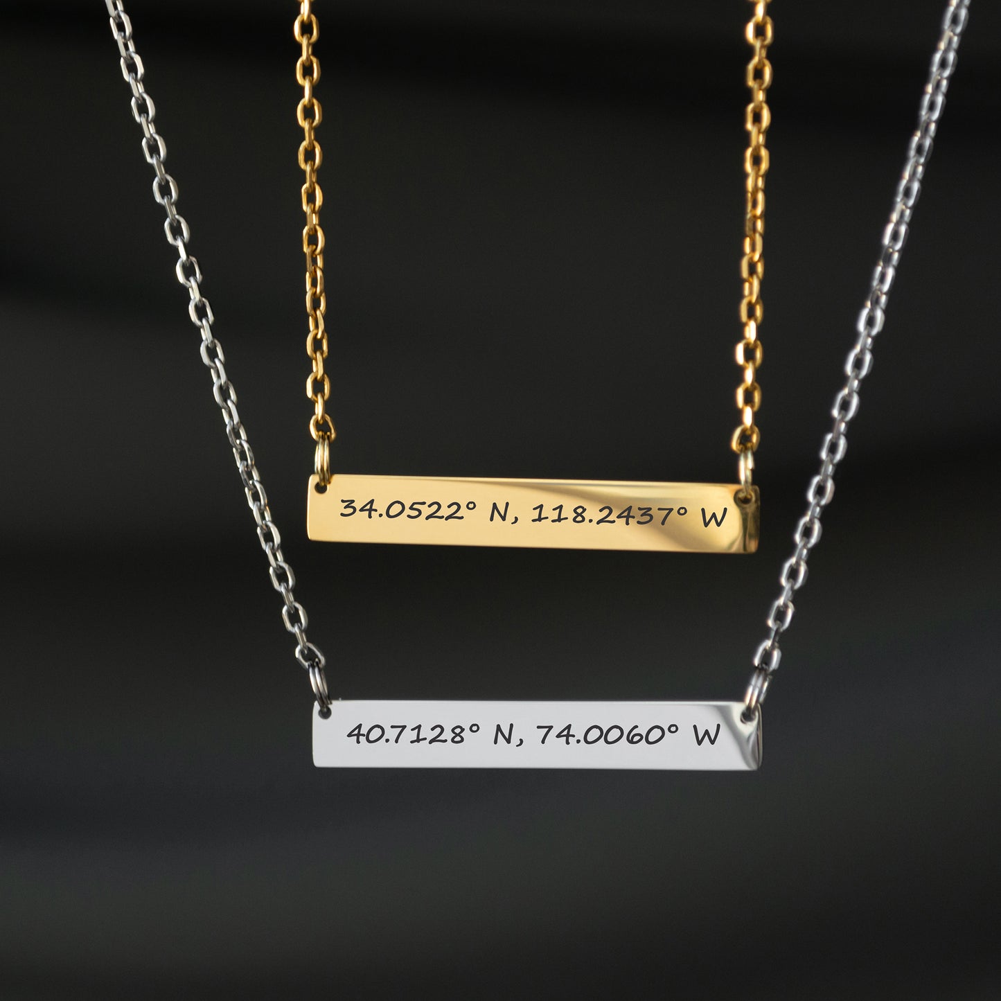 Custom Coordinates Necklace – Engraved Minimalist Pendant