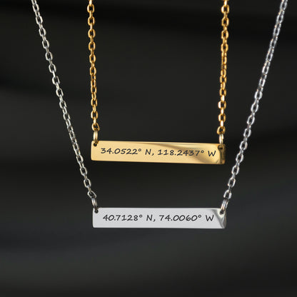 Custom Coordinates Necklace – Engraved Minimalist Pendant