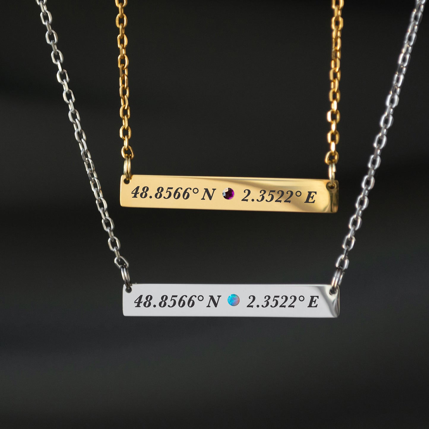 Coordinates Bar Necklace – Personalized Engraved Jewelry