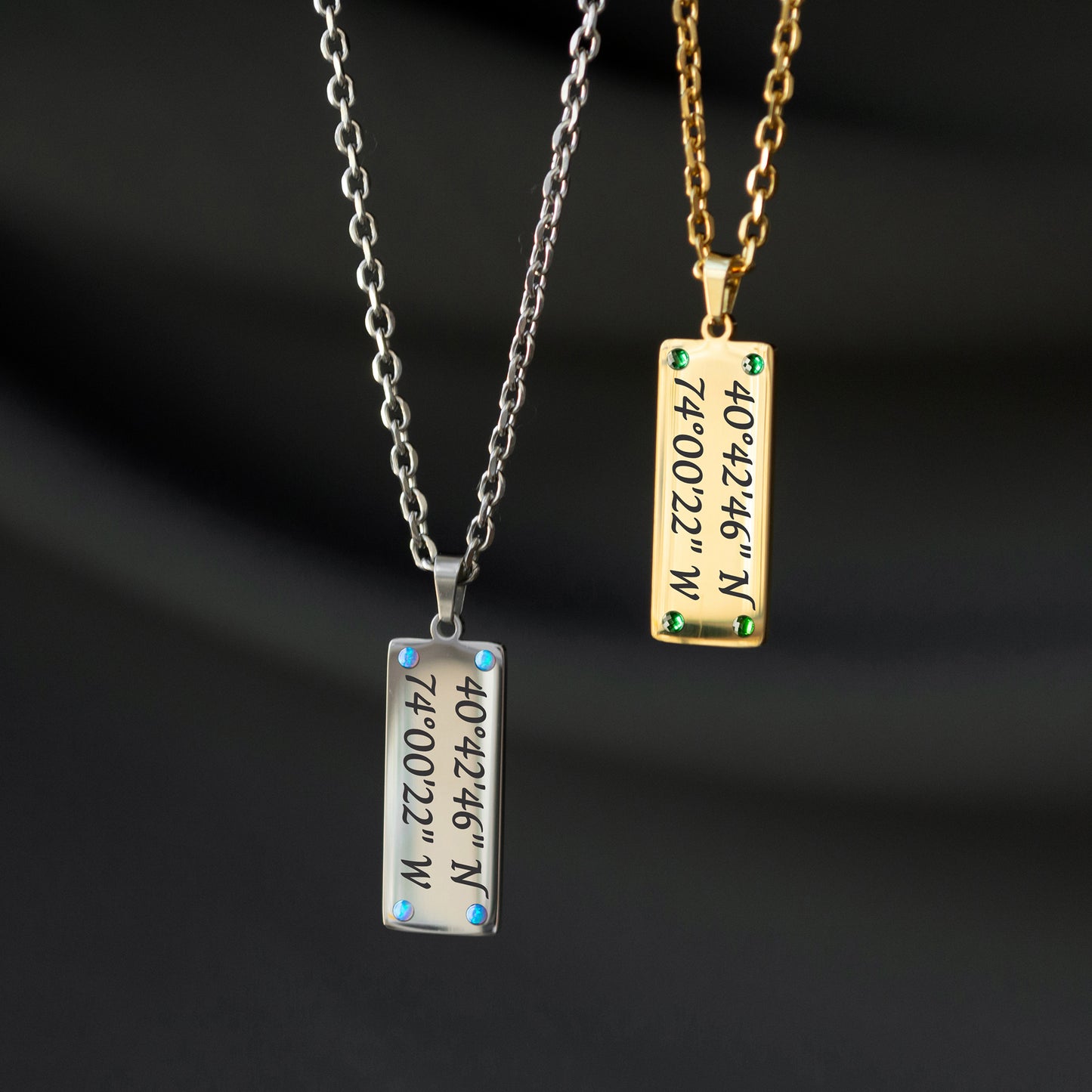 Engraved Coordinates Necklace – Custom Latitude Longitude Pendant
