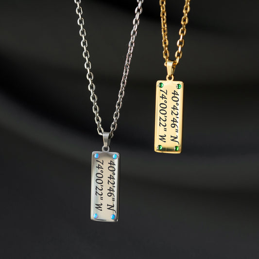 Engraved Coordinates Necklace – Custom Latitude Longitude Pendant