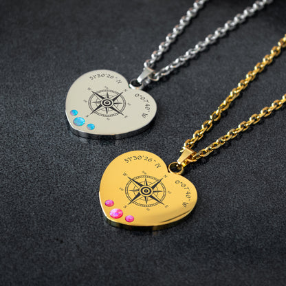 Compass Necklace – Custom Engraved Coordinates Pendant