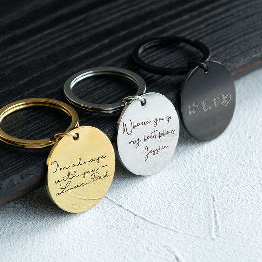 Custom Engraved Keychain – Personalized Handwriting Message Gift