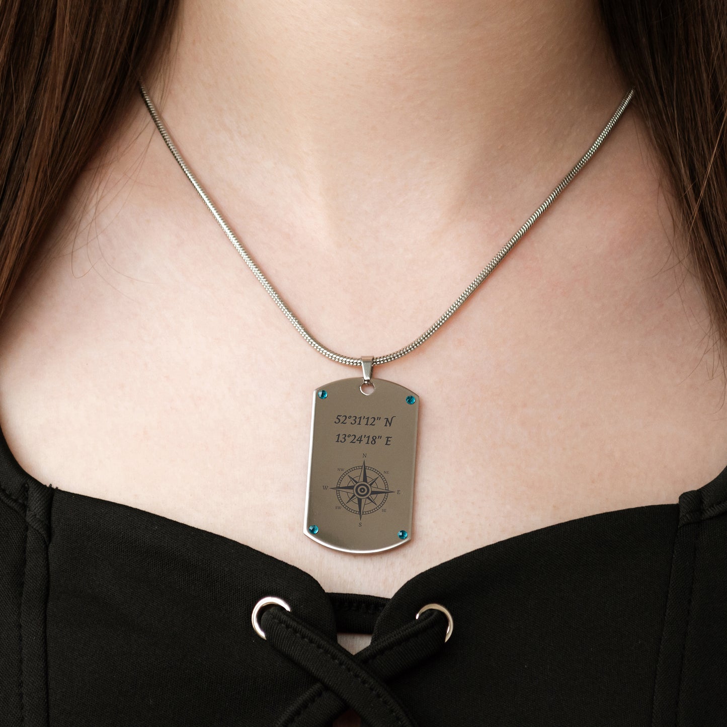 Coordinates Necklace with Compass – Personalized Engraved Jewelry