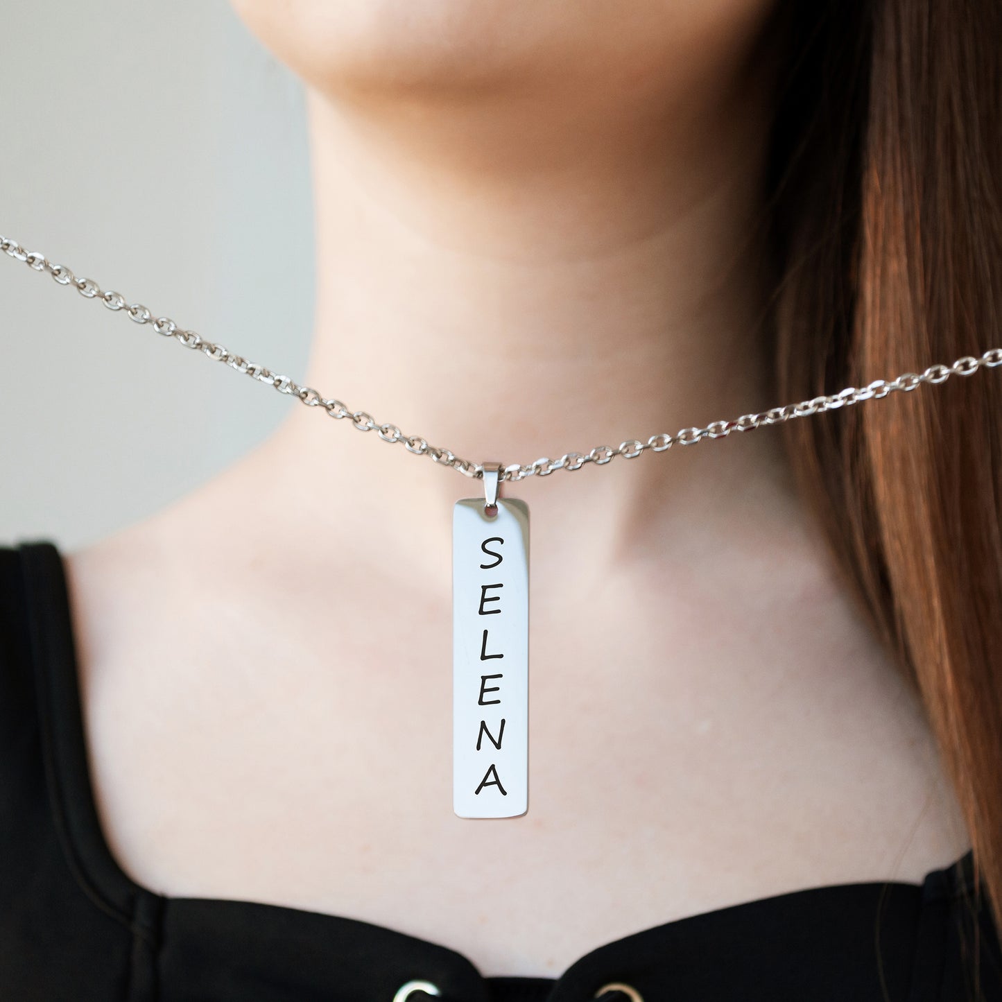 Personalized Engraved Necklace – Custom Name Bar Pendant