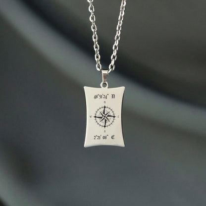 Coordinates Necklace with Compass – Personalized Engraved Jewelry