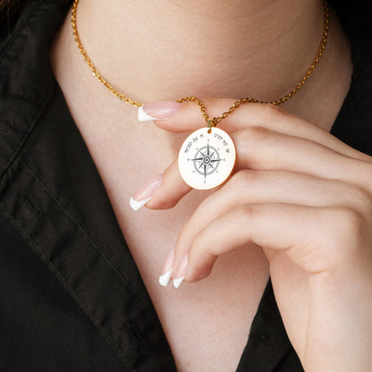 Personalized Coordinates Pendant – Engraved Compass Necklace