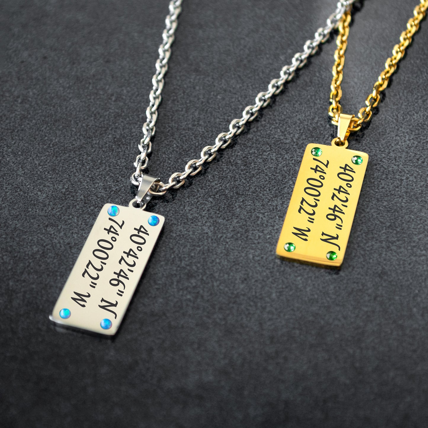 Engraved Coordinates Necklace – Custom Latitude Longitude Pendant