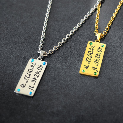 Engraved Coordinates Necklace – Custom Latitude Longitude Pendant