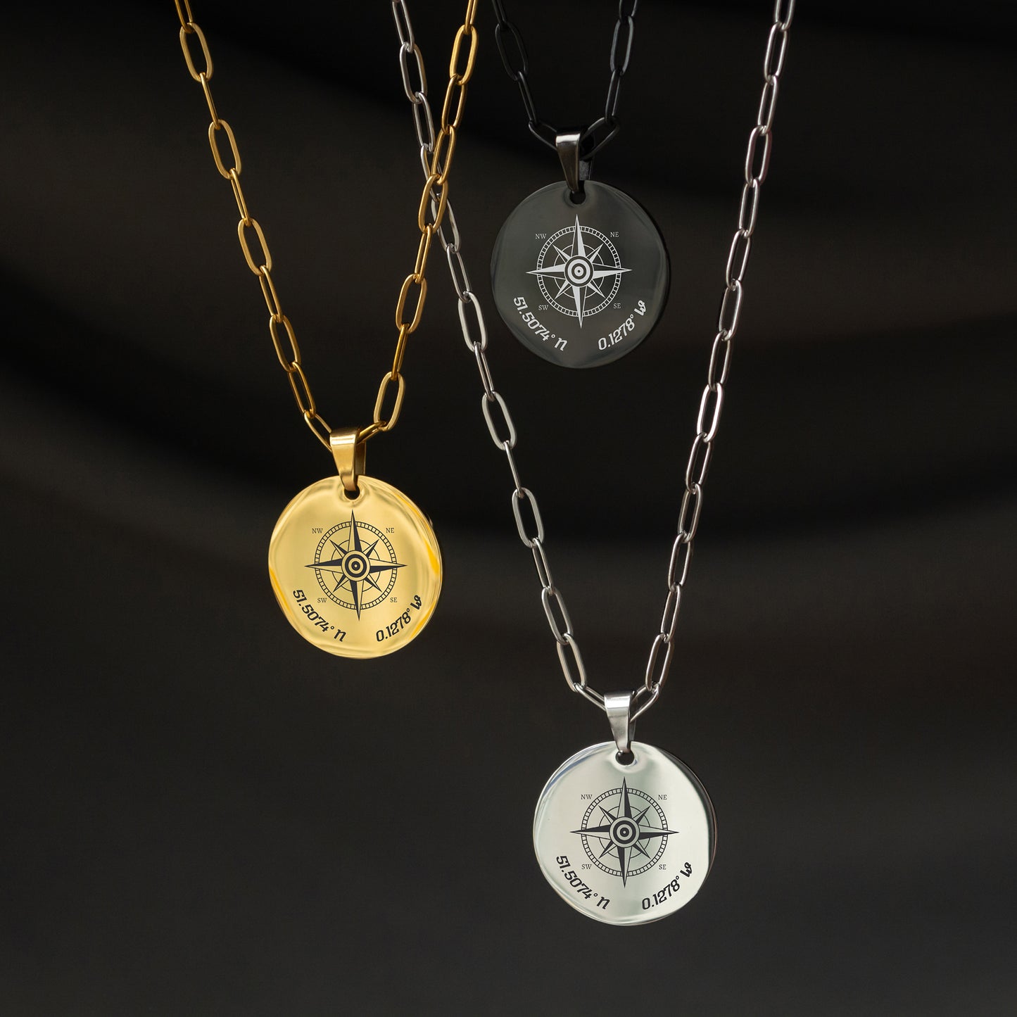 Compass Necklace – Custom Engraved Coordinates Pendant