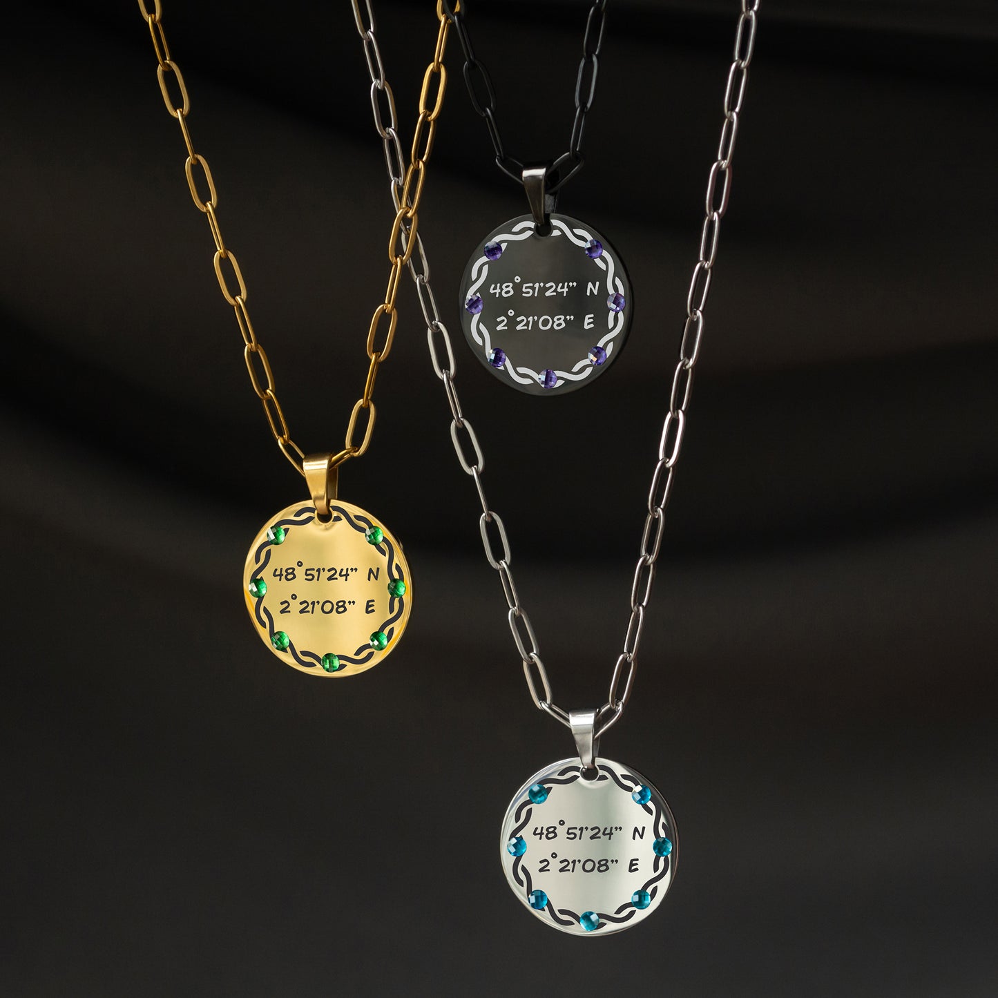 Engraved Coordinates Necklace – Custom Latitude Longitude Pendant