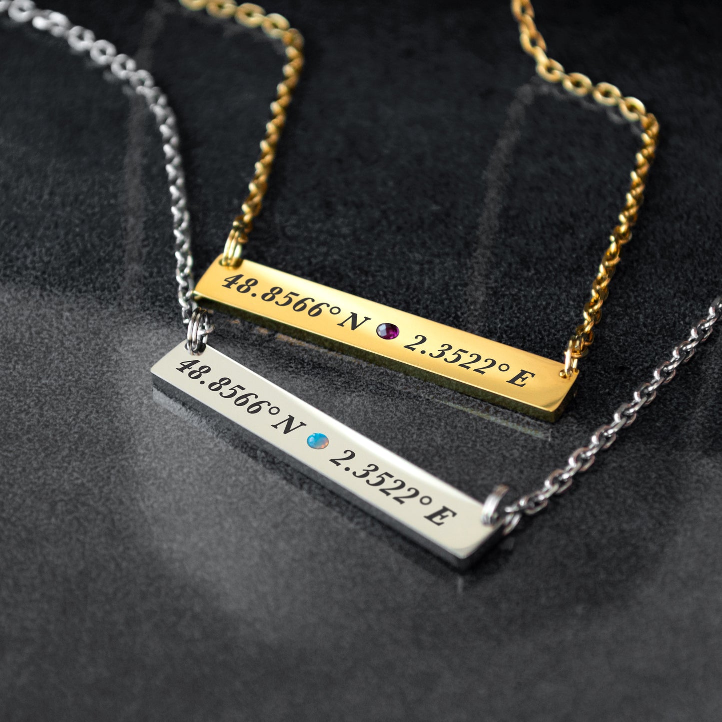 Coordinates Bar Necklace – Personalized Engraved Jewelry