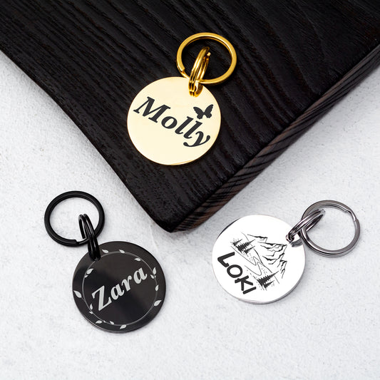 Dog Name Tag - Double Sided Engraved Pet Collar Tag
