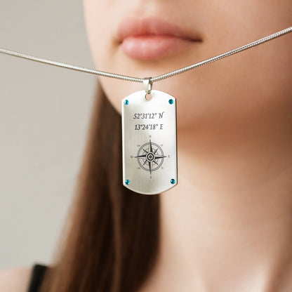 Coordinates Necklace with Compass – Personalized Engraved Jewelry