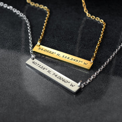 Custom Coordinates Necklace – Engraved Minimalist Pendant