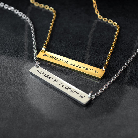 Custom Coordinates Necklace – Engraved Minimalist Pendant