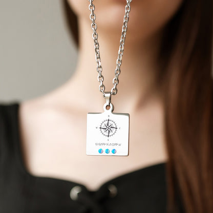 Engraved Compass Coordinates Necklace – Personalized Jewelry