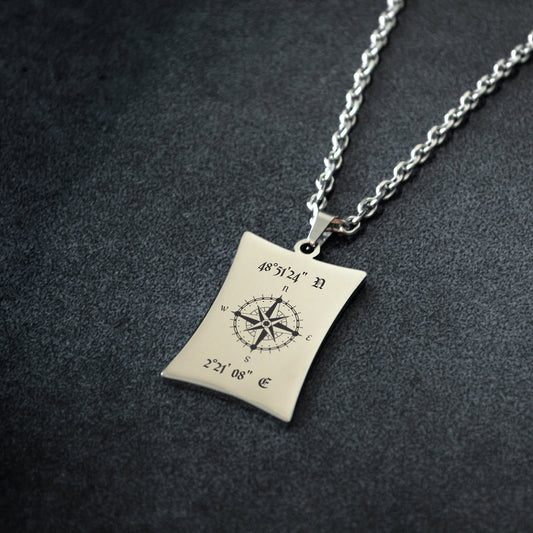 Coordinates Necklace with Compass – Personalized Engraved Jewelry