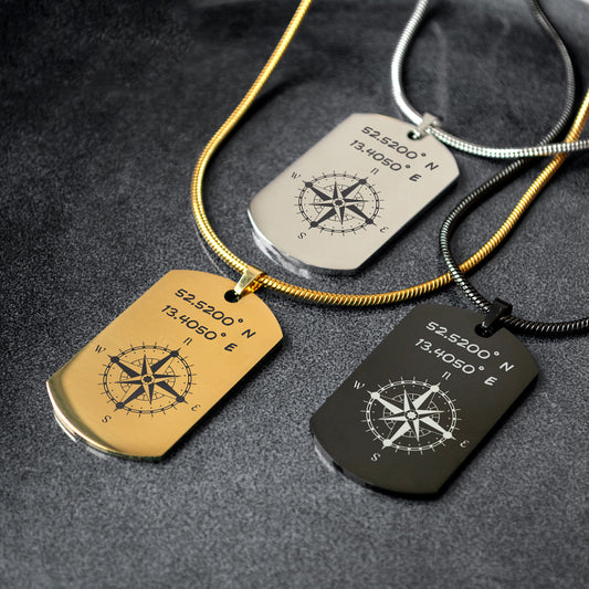 Compass Coordinates Necklace – Custom Engraved Pendant