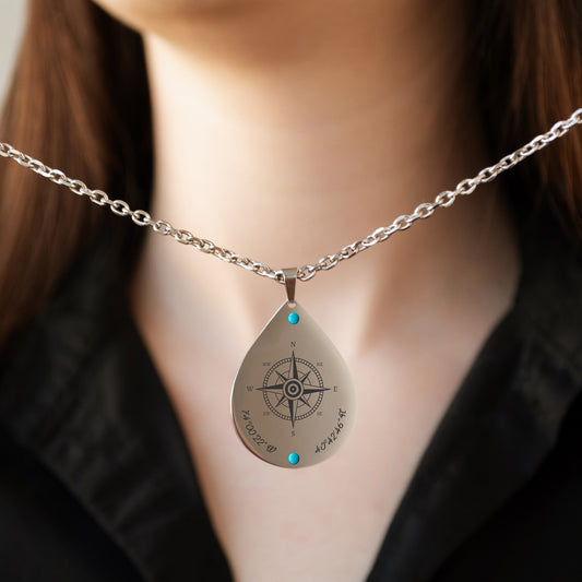 Compass Coordinates Necklace – Custom Engraved Pendant