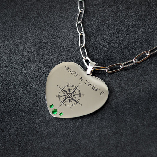 Custom Compass Necklace – Personalized Coordinates Pendant