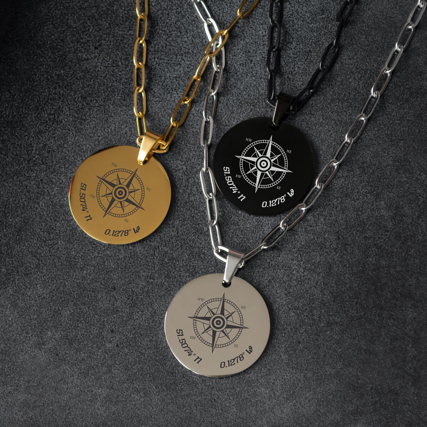 Compass Necklace – Custom Engraved Coordinates Pendant