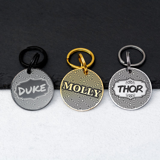 Dog Name Tag - Double Sided Engraved Pet Collar Tag